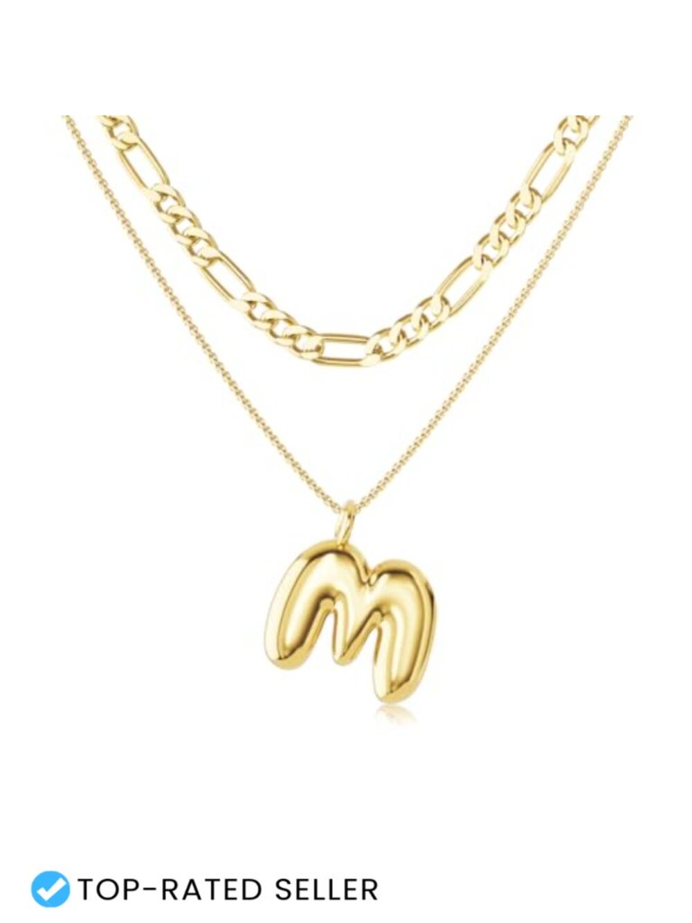 18K Gold Plated Bubble Letter Initial Necklace Set with CZ Pendant